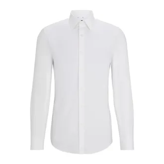 HUGO BOSS Overhemden, Heren, Wit, L, Katoen, Slim Fit Katoenen Overhemd