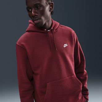 Nike Mens Club Pullover Fleece Hoodie in Red | FN3859-619