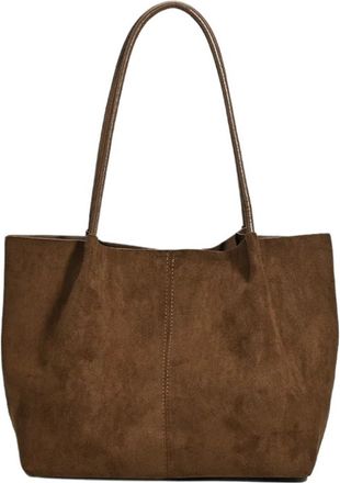 Generic Compatible For Fall Winter Suede Leather Tote Bag Simple Handbag Large Capacity Casual Single Shoulder(G)