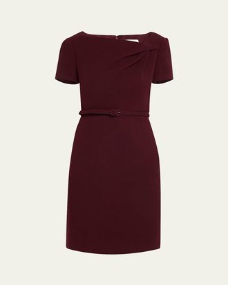 Roland Mouret Asymmetric Twist Short-Sleeve Wool Crepe Dress