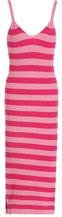 8 by YOOX ORGANIC COTTON STRIPED KNIT MIDI DRESS