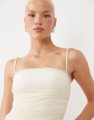 Tiger Mist Juna top cami coordinato con spalline e scollo quadrato in crema-Bianco