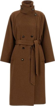 Alberto Biani Dubbele rij knopen mantel met ceintuur - Dames - Jas met riem - Bruin - S - Wol - Jassen