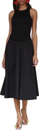 Avec Les Filles Sleeveless Mixed Media Fit & Flare Dress in Black at Nordstrom, Size 12