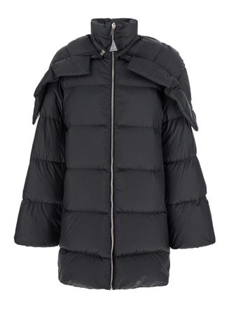 Moncler Cyclopic Black Down Jacket With Removable Hood And Logo Patch In Tech Fabric Woman