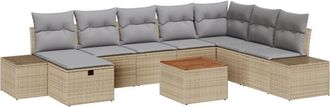 vidaXL Garden Sofa Set with Cushion 9 pcs Beige Poly Rattan vidaXL