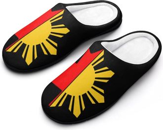 Generic Filipino Canadian Flag Mens House Slippers Memory Foam Washable Cotton Slip on Home Shoes