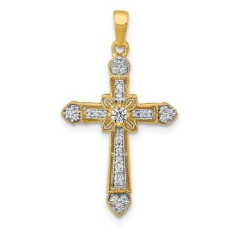 Diamond2Deal 14k Yellow Gold 1/6ct. Diamond Filigree Cross Pendant