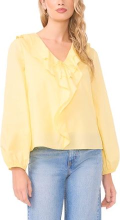 Vince Camuto Double Ruffle Long Sleeve Cotton Top in Lemon Cream at Nordstrom, Size Medium
