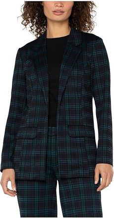 Liverpool L.A. Plaid Knit Jacquard Boyfriend Blazer Womens Jacket Black Watch Plaid : XL, Polyester/Rayon/Spandex