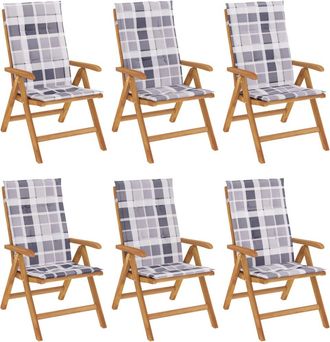 vidaXL Sillas Plegables Reclinables Con Cojines, 6 Unidades, Madera Maciza De Teca. Vidaxl