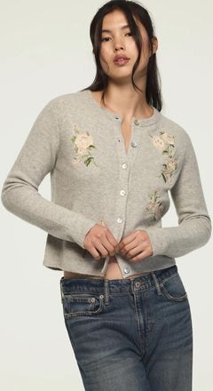 Lucky Brand Womens Floral Embroidered Heathered Cardigan