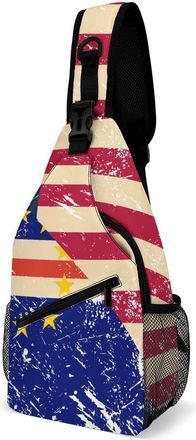 Generic U.S. And Cape Verde Vintage Flag Mens Crossbody Chest Sling Bag for Travel Hiking Lightweight Shoulder Bags with Small Side