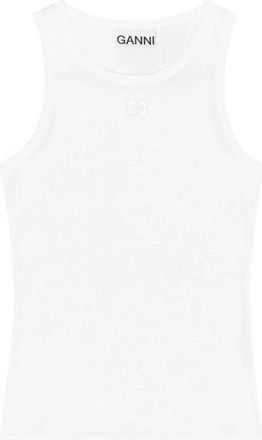 Ganni Witte Katoenen Logo Applicatie Mouwloze Top - Dames - Tops zonder mouwen - Wit - L - Katoen - Tops