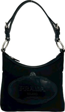 Prada Black Nylon Leather Handbag Shoulder Bag Tote Bag (Pre-Owned)