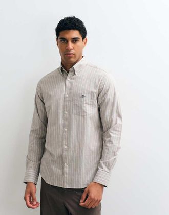 GANT Camicia in popeline vestibilit&agrave; classica beige a righe-Neutro