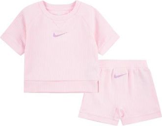 Nike Ready Set Rib T-Shirt & Shorts Set in Pink Foam at Nordstrom, Size 12M