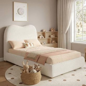 Merax 3ft Single Boucle Upholstered Ottoman Storage Bed in White