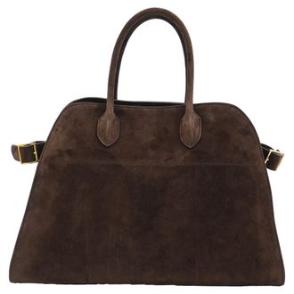 The Row Soft Margaux 15 Bag in Brown Suede
