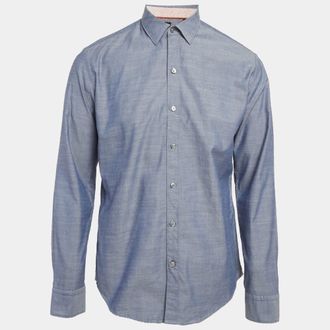 HUGO BOSS Blue Cotton Sharp Fit Robbie Shirt