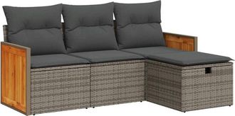 vidaXL Vidaxl - Set De Sof&aacute;s De Jard&iacute;n 4 Pzas Y Cojines Rat&aacute;n Sint&eacute;tico Gris