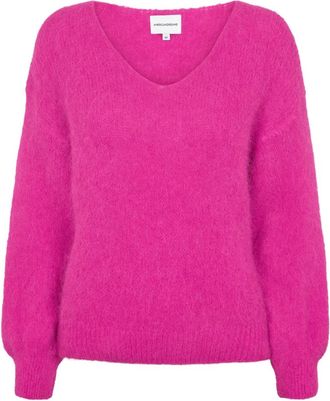 Americandreams Milana LS Alpaca Pullover - Dames - V-hals truien - Roze - M - Wol - Truien & Vesten