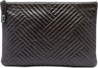 Chanel Pre-owned Quilted Patent Leather Clutch - Dames - Vintage Clutch - Bruin - ONE Size - Leer - Vintage