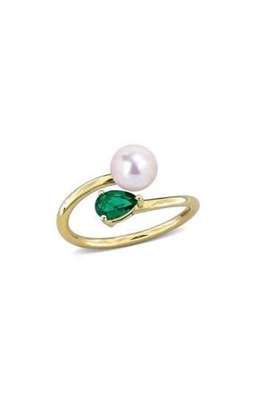 Delmar Cultured Pearl & Lab-Grown Emerald Crossover Ring in Green at Nordstrom Rack, Size 7