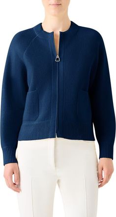 Akris Cashmere Piqu&eacute; Zip-Up Cardigan in Denim at Nordstrom, Size 10