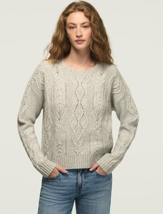 Lucky Brand Womens Open Stitch Cable Sweater