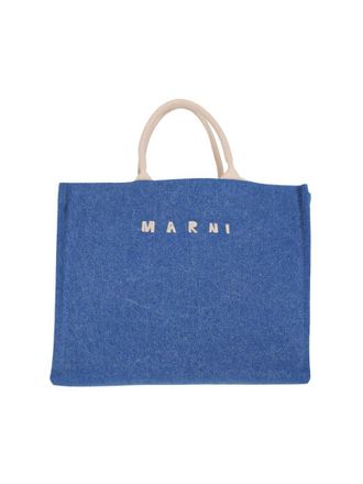 Marni Rectangular Denim Tote Bag With Design