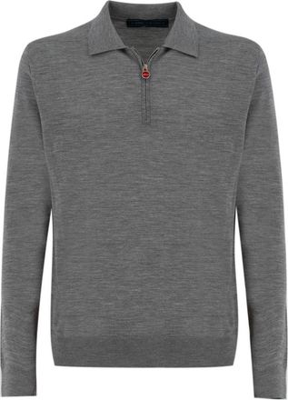 Kiton Wollen Zip-Up Trui met Kraag - Heren - Ronde hals truien - Grijs - L - Wol - Truien & Vesten