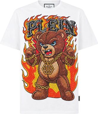 Philipp Plein T-Shirt Round Neck Ss Teddy - Heren - Tops - Wit - Maat: 3XL Katoen