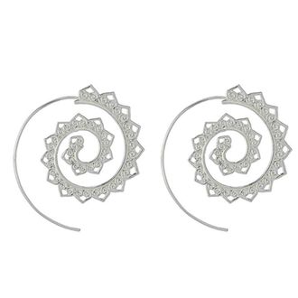 Generic Spiral Circles Round Dangle Earrings Drop Jagged Hoops Swirl Maze Tribal Dangling Beaded Charms Jewelry,Silver Color Attractive Design