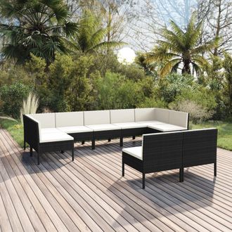 vidaXL 9 Pcs Garden Lounge Set Con Vime Pe Negro