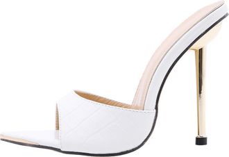 Yarnow DIKACA White Metal Tip Pointed Toe High Heeled Sandals for Women, Heel Banquet Footwear Size 39, Elegant Outdoor and Party Dress Shoes