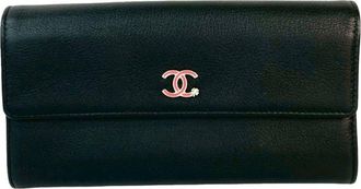 Chanel Black Leather Long Wallet (Bi-Fold) (Pre-Owned)
