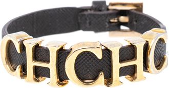 Carolina Herrera Brown Leather Logo Charm Bracelet