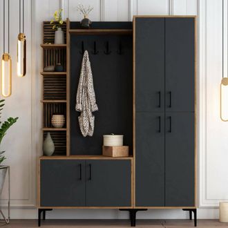 Dmora Mueble De Entrada Vivian, 18 Pares, 11 Estantes, Perchero, 150x35x200h Cm Nogal Marr&oacute;n