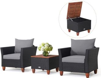 Costway Costway - 3 Pieces Patio Furniture Set Garden pe Rattan Chairs Conversation Set w/ Storage Table