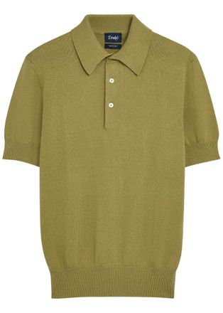 Drake's Drakes Textured Cotton-knit Polo Shirt - Khaki - Xxl