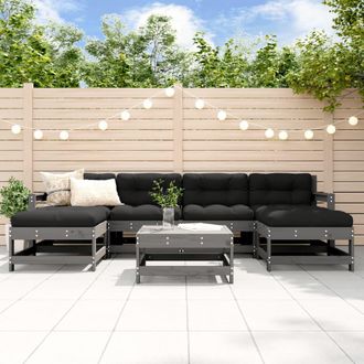 vidaXL Juego De Muebles De Jard&iacute;n 7 Pzas Y Cojines Madera Maciza Gris Vidaxl