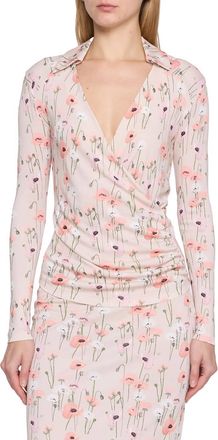 Bernadette Evangeline Long Sleeve Floral Top In Pink Poppies