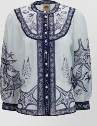 Farm Rio printed long-sleeve blouse