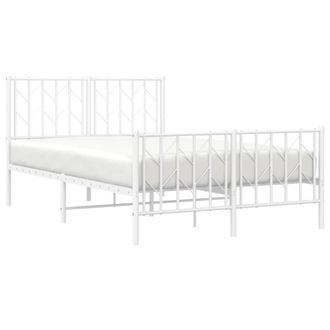 Berkfield Home Metal Bed Frame without Mattress with Footboard&not;White 120x200cm in White | Size: Small Double