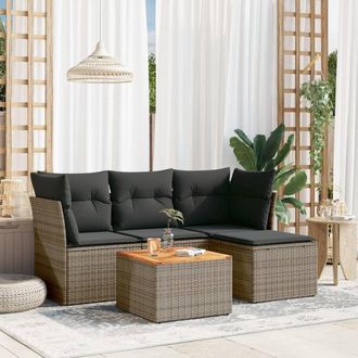 vidaXL Juego De Sof&aacute;s Jard&iacute;n Con Cojines 5 Pzas Rat&aacute;n Sint&eacute;tico Gris Vidaxl