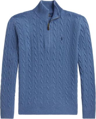 Ralph Lauren Trui met Halve Rits en Col - Heren - Coltruien - Blauw - L - Wol - Truien & Vesten