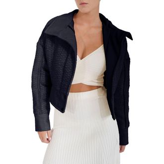 Belle & Bloom Mad Love Crop Boucl&eacute; Bomber Jacket in Navy at Nordstrom Rack, Size Medium