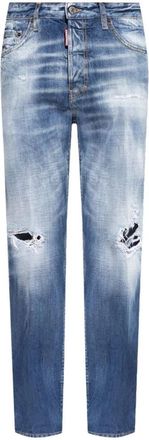 Dsquared2 Distressed Straight-Leg Jeans - Heren - Regular Fit Jeans - Blauw - M - Katoen - Jeans