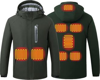 Generic Mens USB Heated Fleece Jacket with Detachable Hat Windproof Area Heating Coat for Outdoor Hiking (Army Green, M)